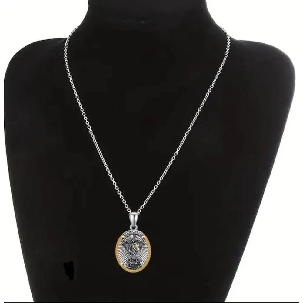St. Michael Sword Necklace Archangel Silver & Gold Anniversary Birthday Gift